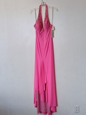 Vintage Hot Pink Beaded Halter Maxi Dress